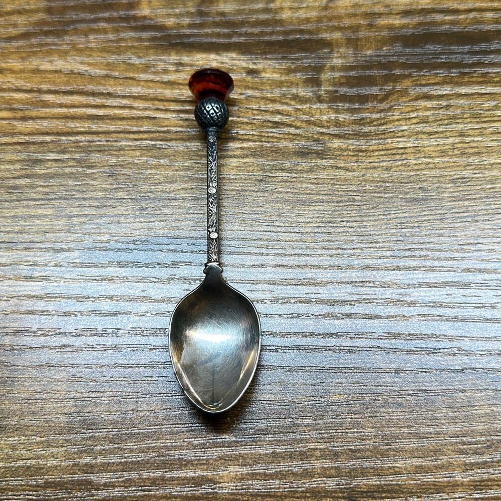 Sugar SPOON Silverplate Vintage EXQUISITE EPNS AMBER crystal‎ PINEAPPLE TOP mini